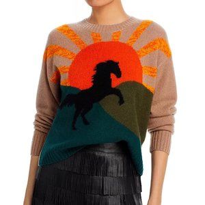 Aqua Cashmere - Horse Intarsia Crewneck Cashmere Sweater - Size Large